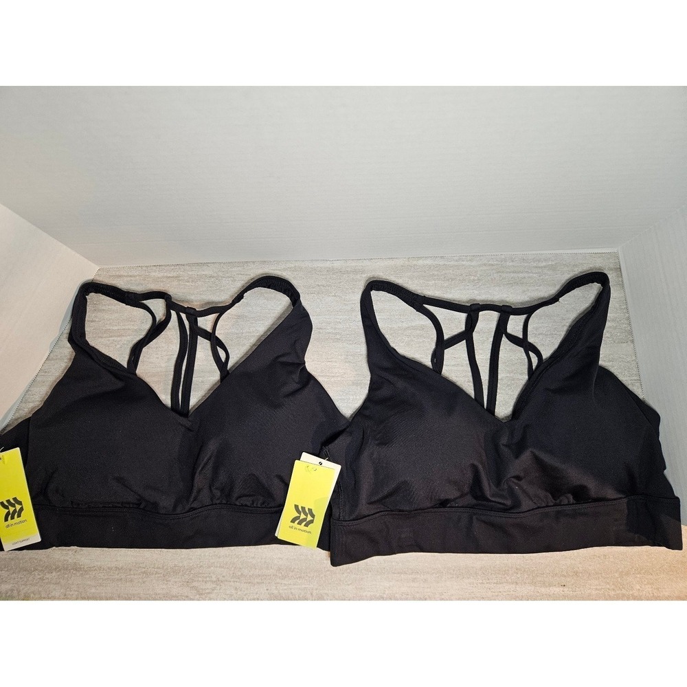 Women's Light Support Multistrap Longline Bra- All in Motion-Black-Sz L Set Of 2